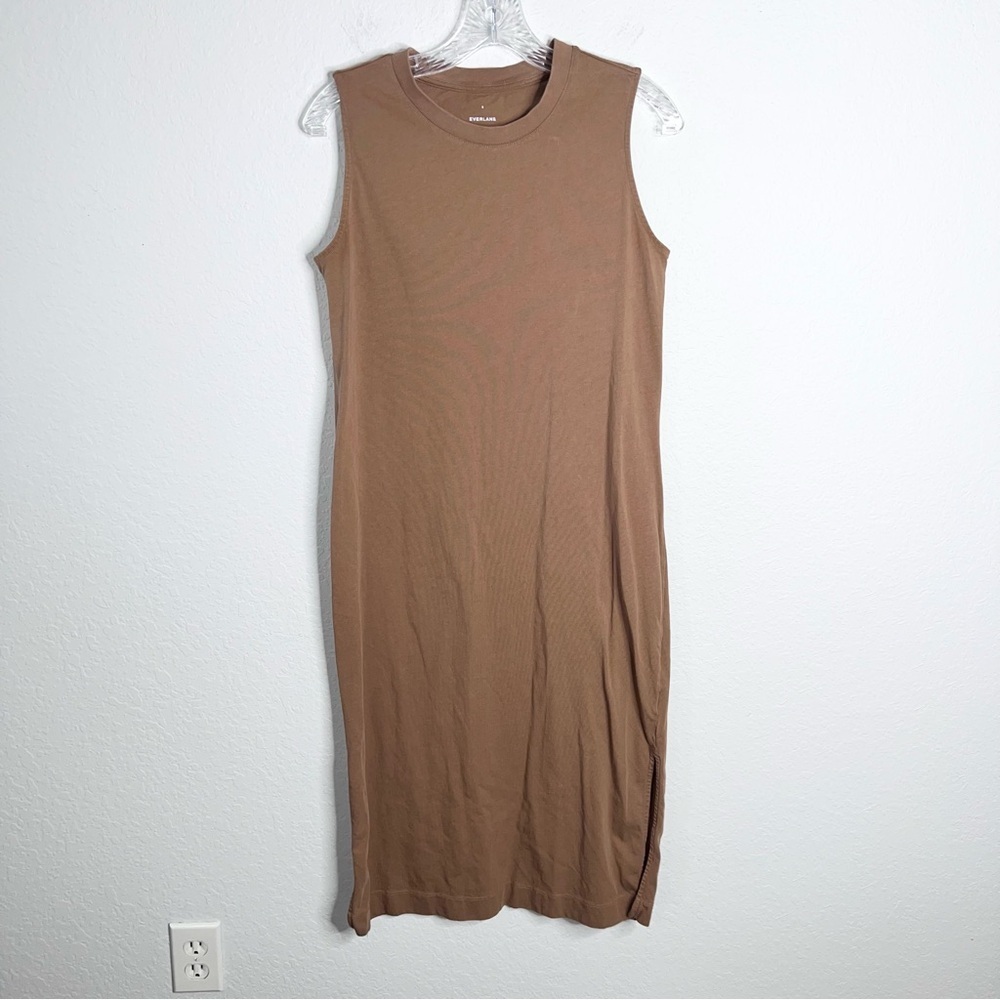 Everlane Tank Dress Women’s Small Tan The Weekend Midi Sleeveless Side Slit W